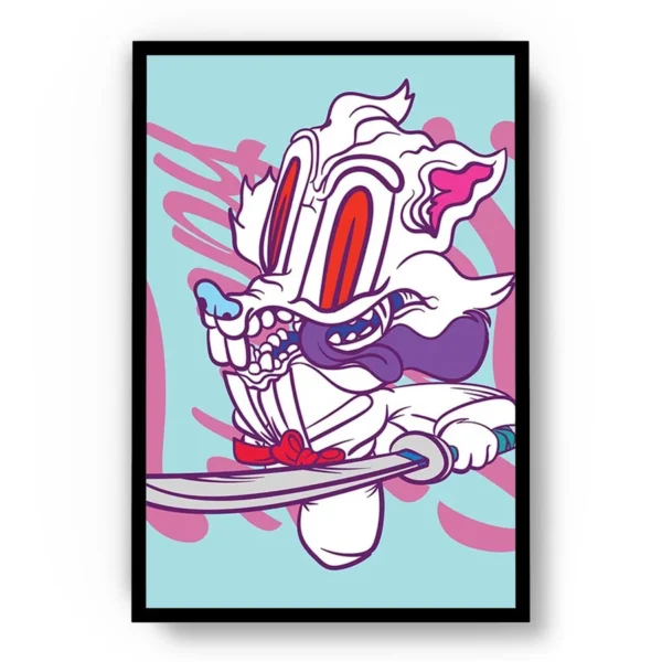 Póster Ilustración Vectorial Zorro Blanco Ninja