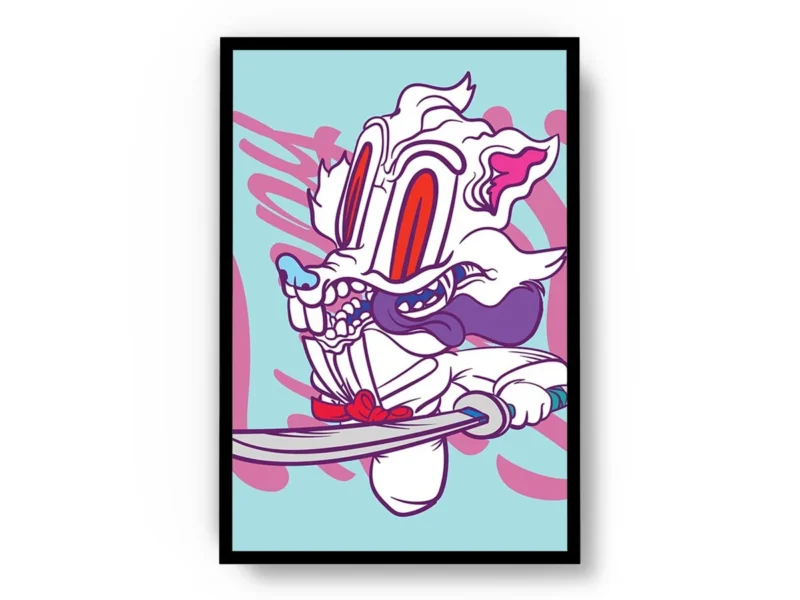 Póster Ilustración Vectorial Zorro Blanco Ninja