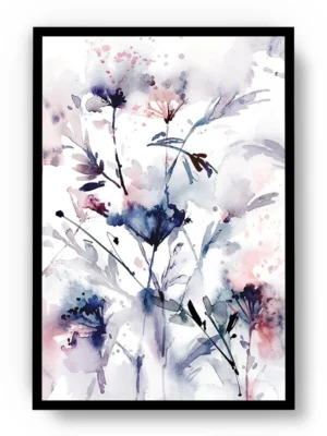 Arte Pintura en Acuarela Flores Azules y Rojas