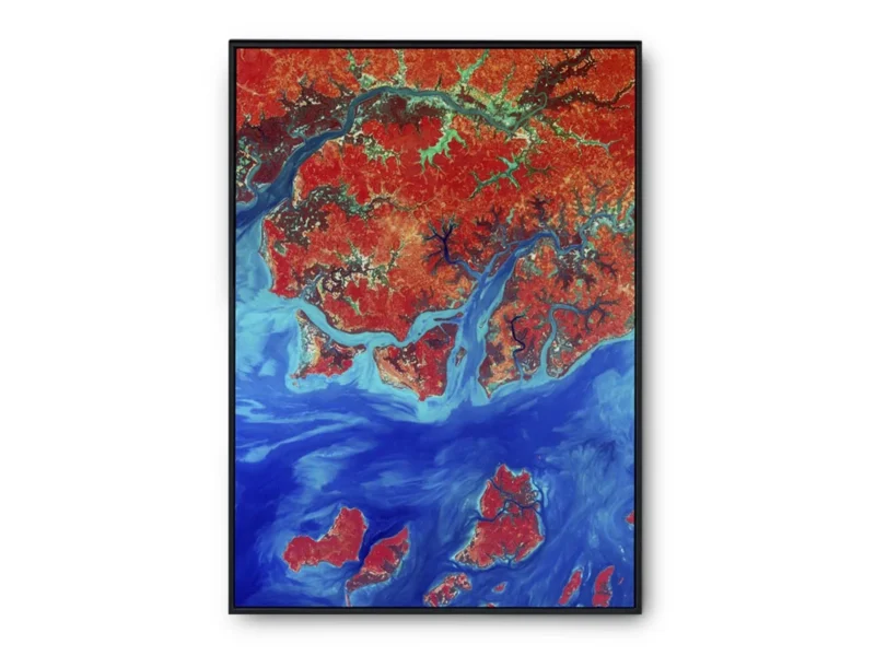 Poster Abstracto Olas en Marte Azul con Naranja