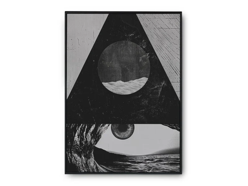 Arte Abstracto Ojo entre Olas tipo Collage en Blanco y Negro