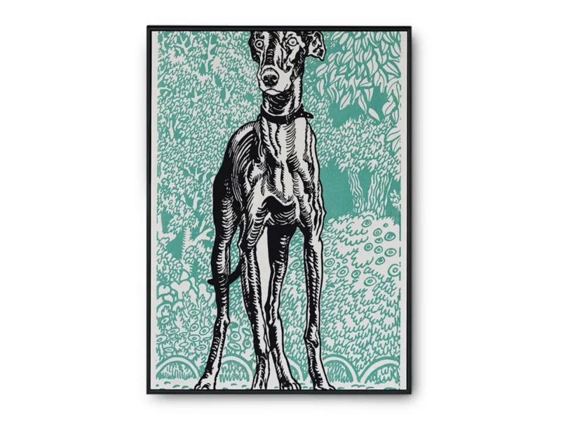 Arte Perro Galgo con Fondo Turquesa