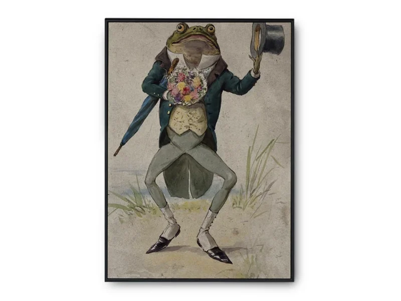 Arte Sapo Elegante con Traje y Sombrero