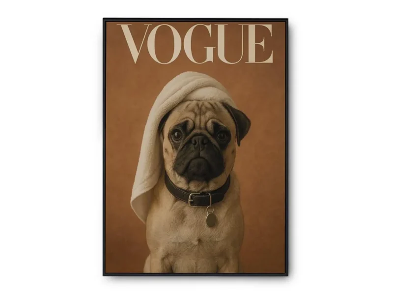 Arte Portada Revista Vogue con Perro Pug