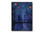 Arte Pintura Pareja en la Noche con Ciudad de Fondo