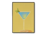 Arte Ilustración Cocktail Blue Angel en Fondo Amarillo