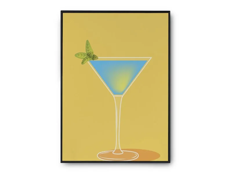Arte Ilustración Cocktail Blue Angel en Fondo Amarillo