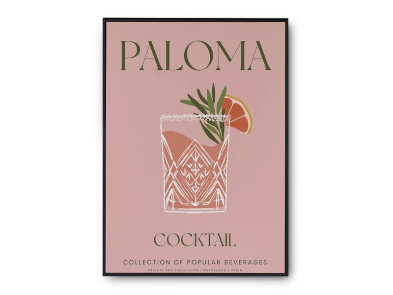 Arte Ilustración Cocktail Paloma en Tono Rosa