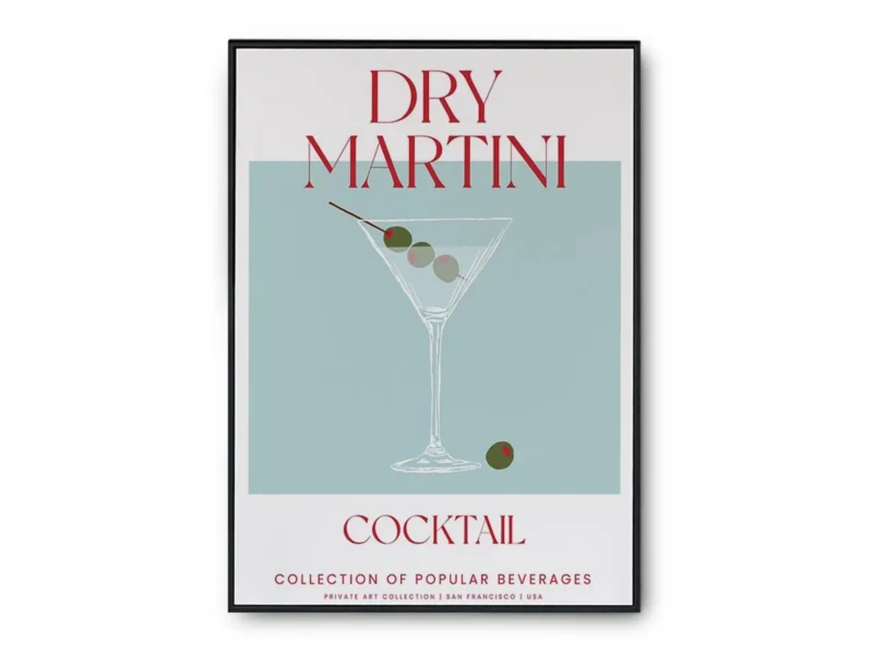 Arte Ilustración Cocktail Dry Martini en Tono Turquesa