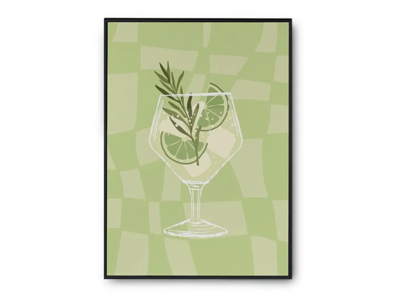 Arte Ilustración Cocktail Mojito en Tono Verde