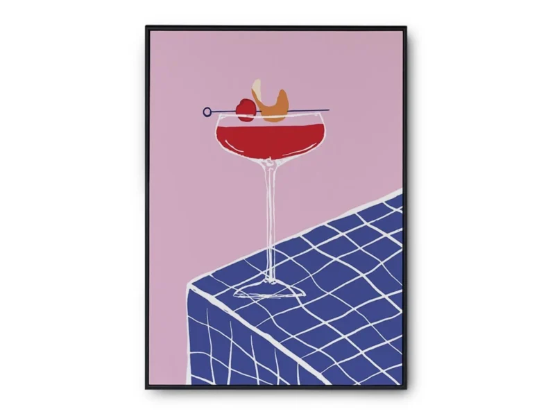 Arte Ilustración Cocktail Boulevardier en Mantel Azul