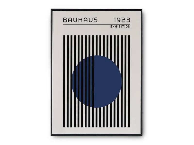 Arte Ilustración Bauhaus Círculo Azul entre Lineas Negras