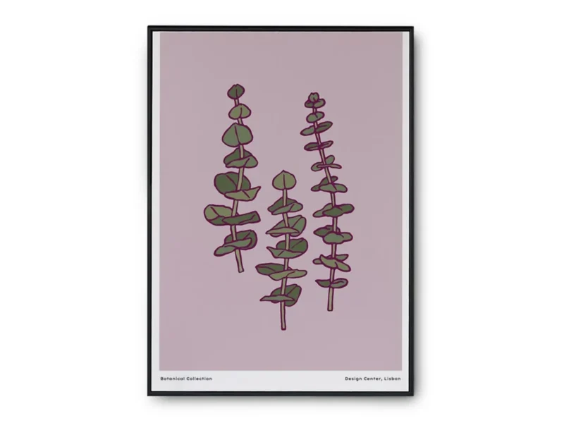 Arte Ilustración Plantas Acuáticas Minimalistas con Fondo Rosa