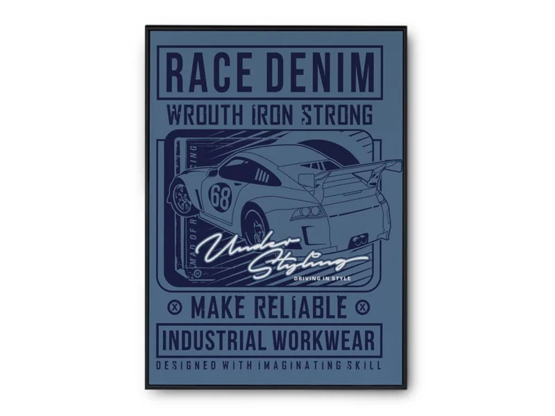 Arte Ilustración Carro Deportivo con Letras en Tono Azul