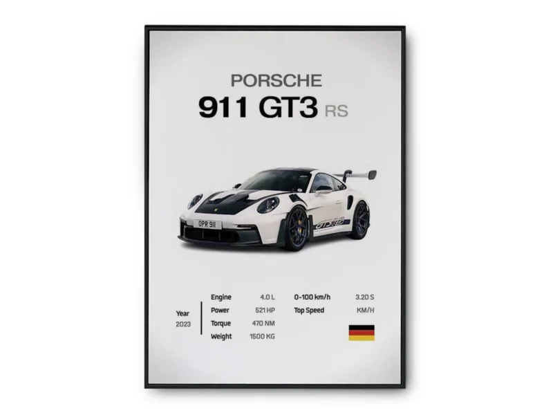 Póster Minimalista Auto Deportivo GT3 RS con Especificaciones