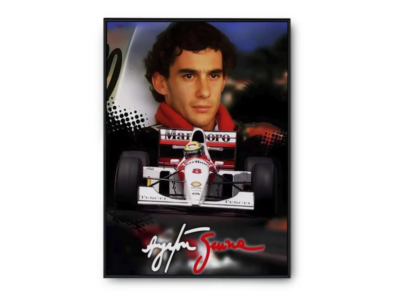 Póster F1 Ayrton Senna Piloto, Auto y Firma
