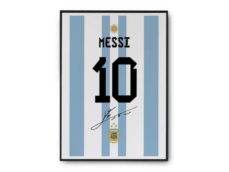 Póster Lionel Messi Dorsal Uniforme de Argentina Minimalista con Margen Blanco