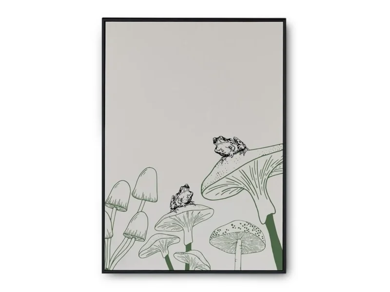 Arte Ilustración Minimalista Sapos sobre Hongos