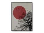 Arte Ilustración Japonesa Luna Roja con Árbol Negro