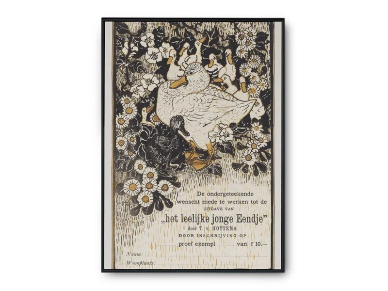 Arte Ilustración Japonesa Patos entre Margaritas