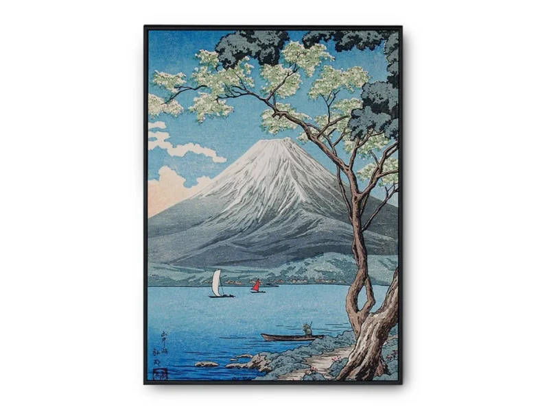 Arte Ilustración Japonesa Paisaje Árbol, Agua y Montaña