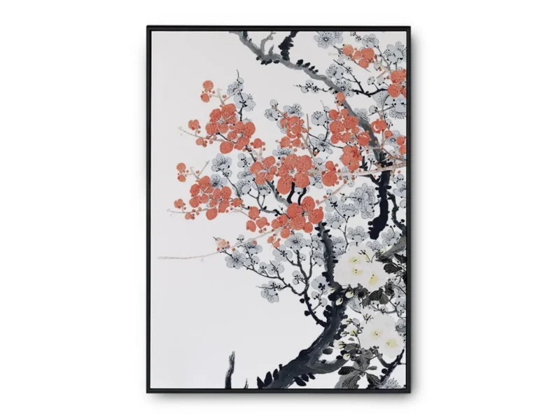 Arte Ilustración Japonesa Ramas Negras con Flores Rosas