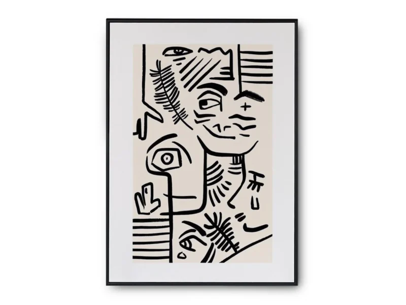 Arte Lineal Caras entre Objetos de Lineas Negras