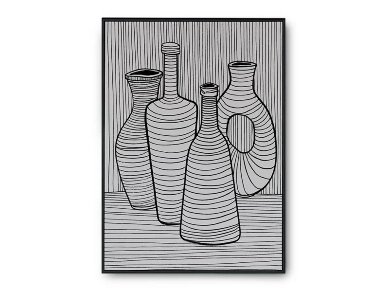 Arte Lineal Vasijas y Botellas Compuestas por Lineas Negras