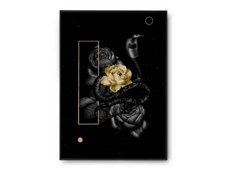 Arte Lujoso Rosa de Oro Abrazada por Serpiente