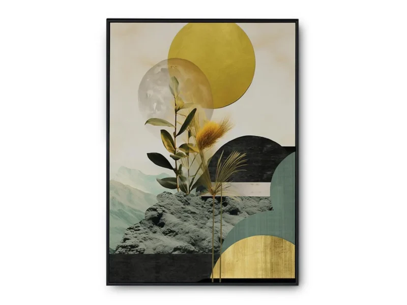 Arte Lujoso Collage de Hojas entre Luna con Toques de Oro