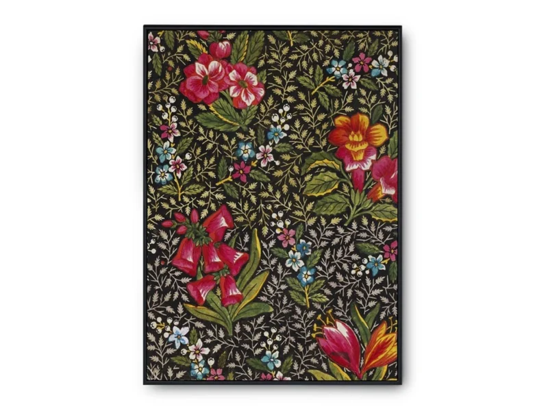 Póster Ilustración Patrones de Hojas entre Flores Rojas