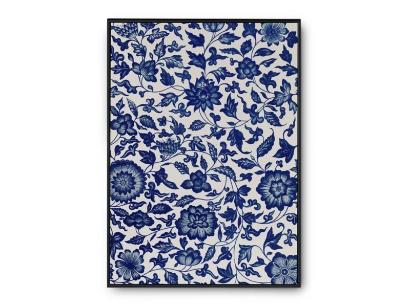 Póster Ilustración Patrones de Flores y Hojas Azules