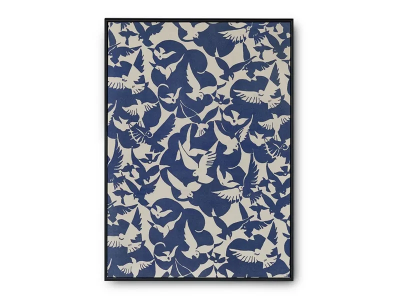 Póster Ilustración Patrones de Palomas en Blanco y Azul