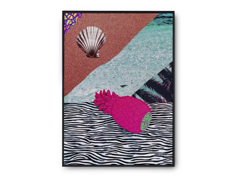 Póster Pop Art Ilustración Collage de Conchas y Texturas de Playa