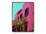 Póster Pop Art Casas Rosadas con Cactus Verdes