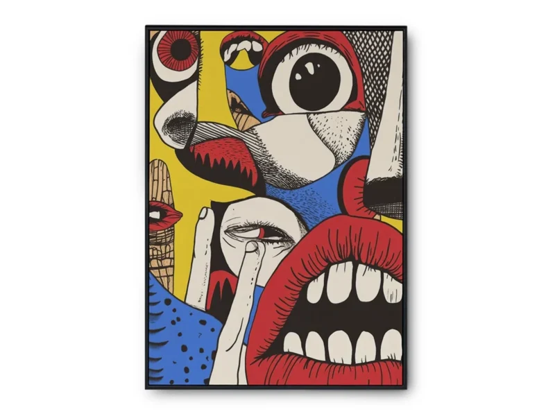 Póster Pop Art Ilustración Collage de Bocas y Ojos