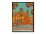 Póster Pop Art Casa Naranja con Piscina y Palmeras