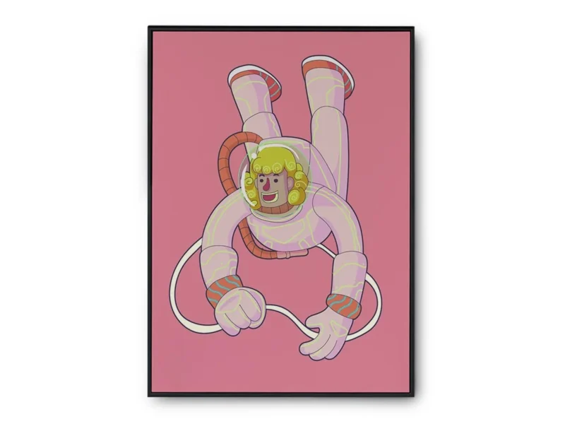 Poster Ilustración Minimalista Astronauta Rubio con Fondo Rosa