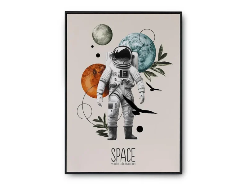 Poster Ilustración Minimalista Astronauta y Planetas con Hojas