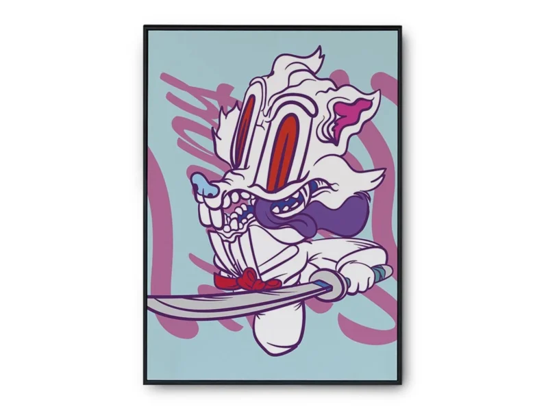 Póster Ilustración Vectorial Zorro Blanco Ninja