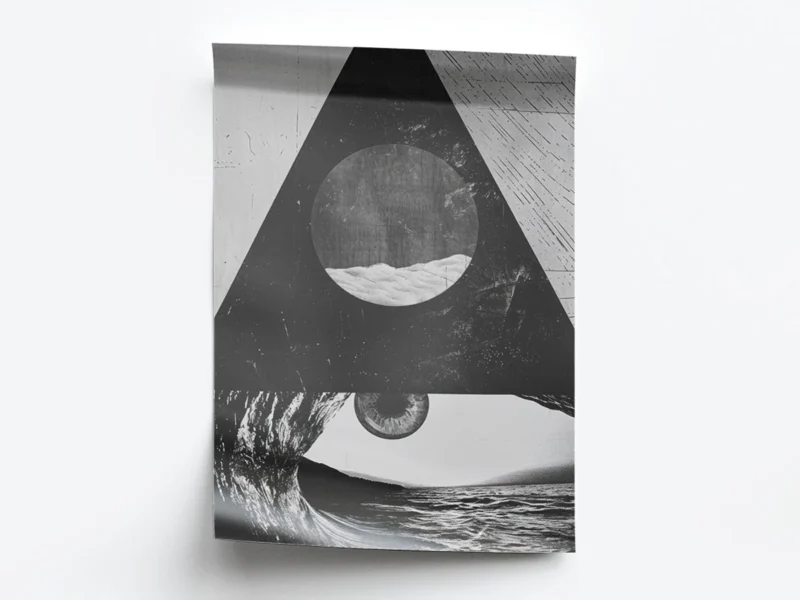 Arte Abstracto Ojo entre Olas tipo Collage en Blanco y Negro