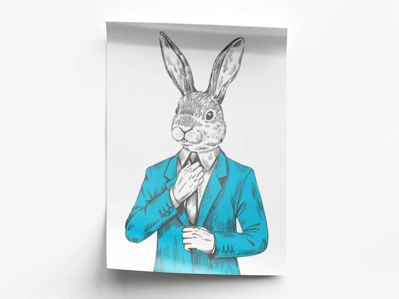 Arte Dibujo Conejo Elegante con Traje Turquesa