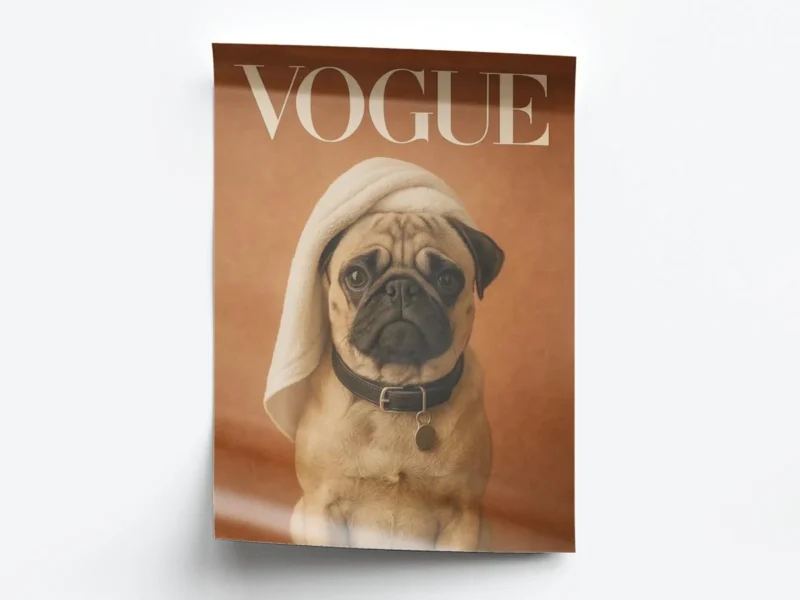 Arte Portada Revista Vogue con Perro Pug