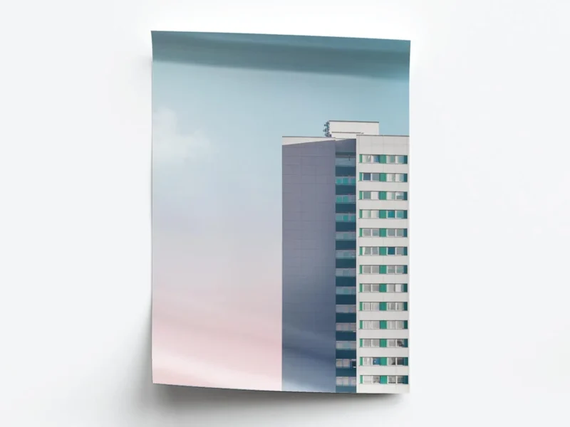 Arte Ilustración Edificio Solitario en Cielo Rosa