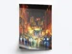 Arte Pintura Noche con Reflejos de Luces en la Ciudad