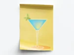 Arte Ilustración Cocktail Blue Angel en Fondo Amarillo