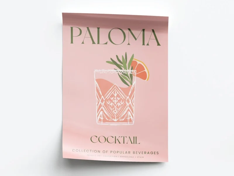 Arte Ilustración Cocktail Paloma en Tono Rosa