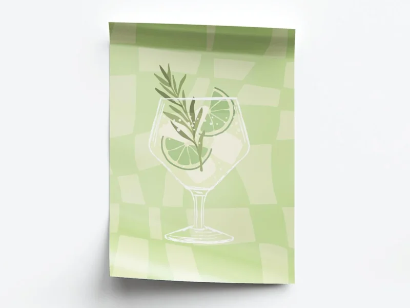 Arte Ilustración Cocktail Mojito en Tono Verde