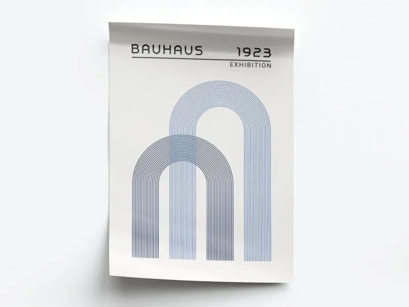 Arte Ilustración Bauhaus Arcos Azul y Negro Interpuestos