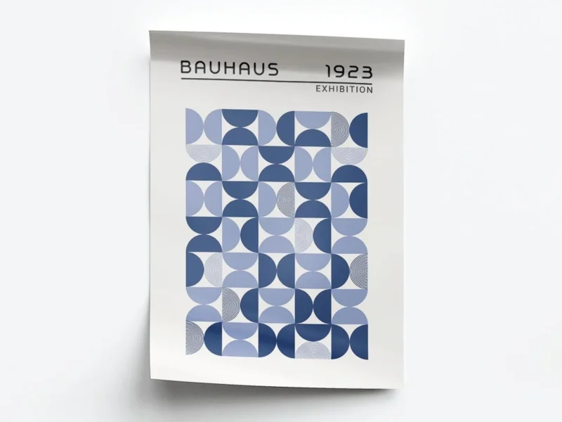 Arte Ilustración Bauhaus Semi Círculos en Gama de Azul
